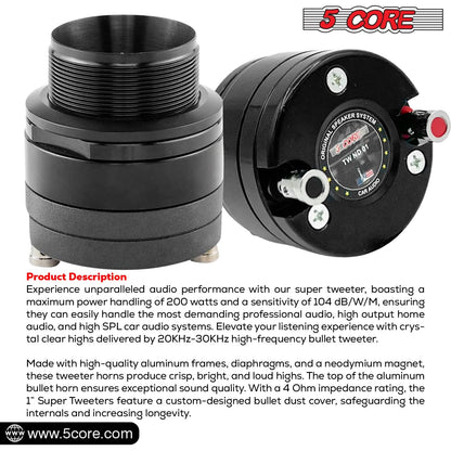 5 Core Super Tweeter 1" 200W Max 4Ohm Neodymium Magnet Titanium Bullet Speaker Horn-2