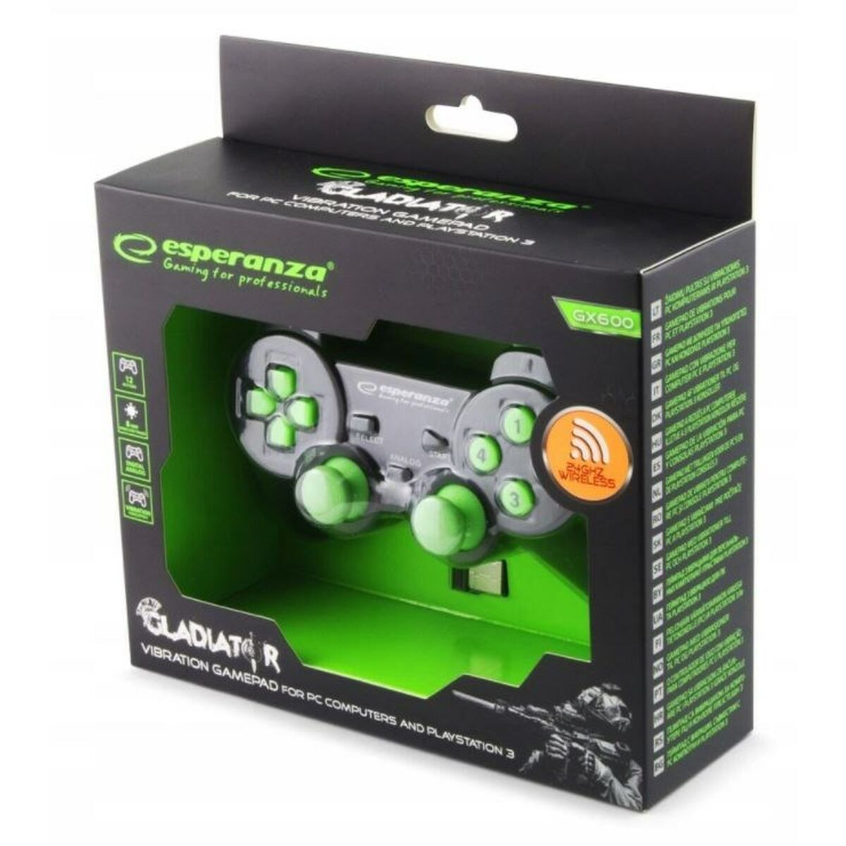 Wireless Gaming Controller Esperanza Gladiator GX600 USB 2.0 Black Green PC PlayStation 3-1
