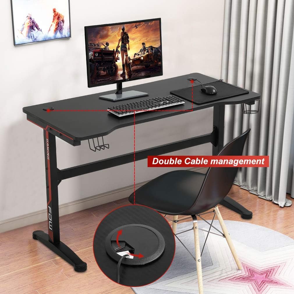 Extra Large Ergonomic Gaming Desk with Cup Holder-3